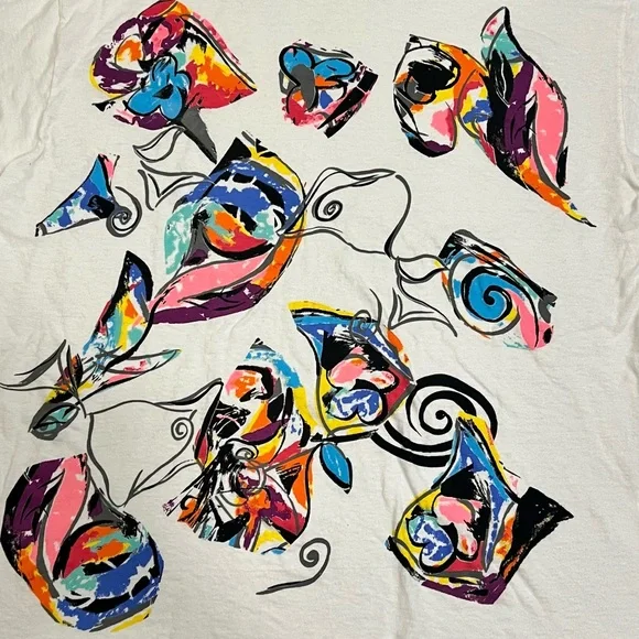 Vintage 90s Multicolor Abstract Geometric Single Stitch Funky Swirl Art - Picture 3 of 7